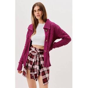 For Love and Lemons Florence Magenta Basket Weave Cardigan - XS